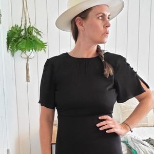 Dark purple  knee length mini polka dot dress.